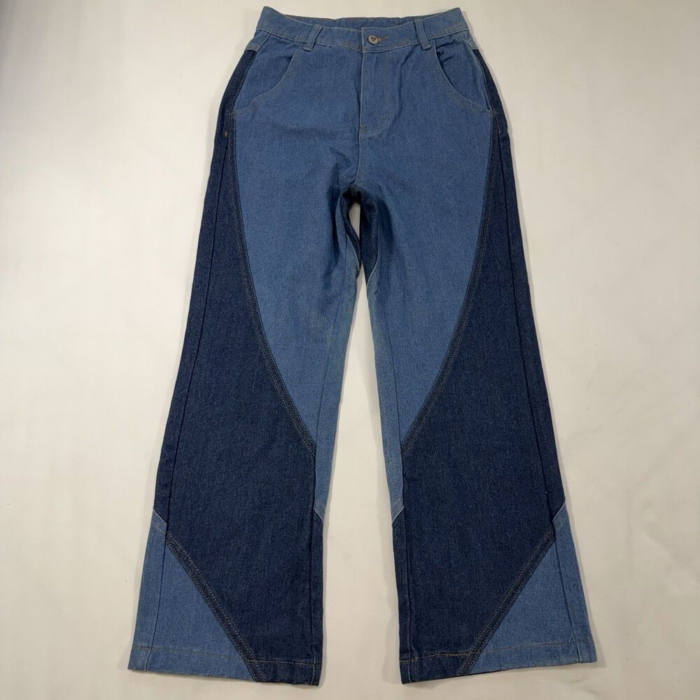 Aelfric Eden Color Block Jeans Sz 26 Baggy Wide Leg 2 Tone Blue Denim Streetwear